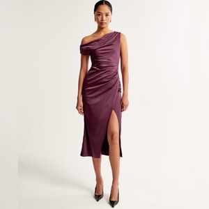 Abercrombie & Fitch Womens Medium Petite Satin Draped Midi Dress New Burgundy